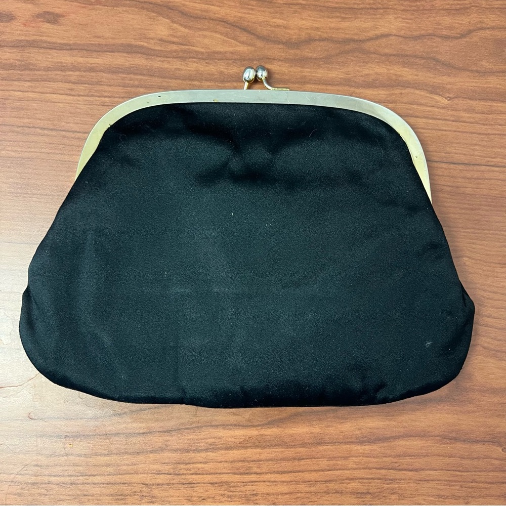 1960s Koret Black Patent Not-A-Leather Double Compartment Satin Purse Dressy Bag - Picture 3 of 14